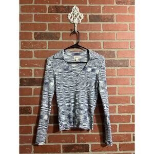 Questions? | Long Sleeve V-Neck Collared Ribbed Top